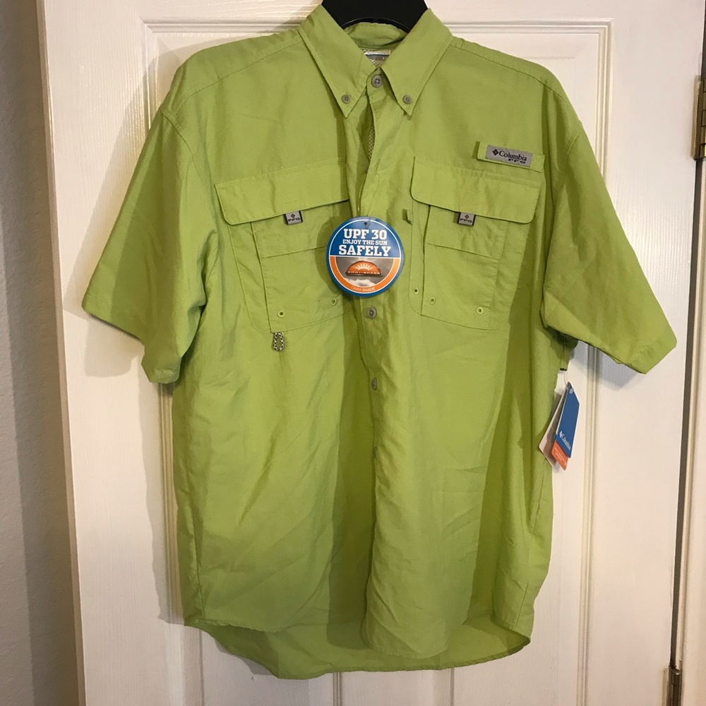 Men’s Columbia PFG neon green fishing shirt
